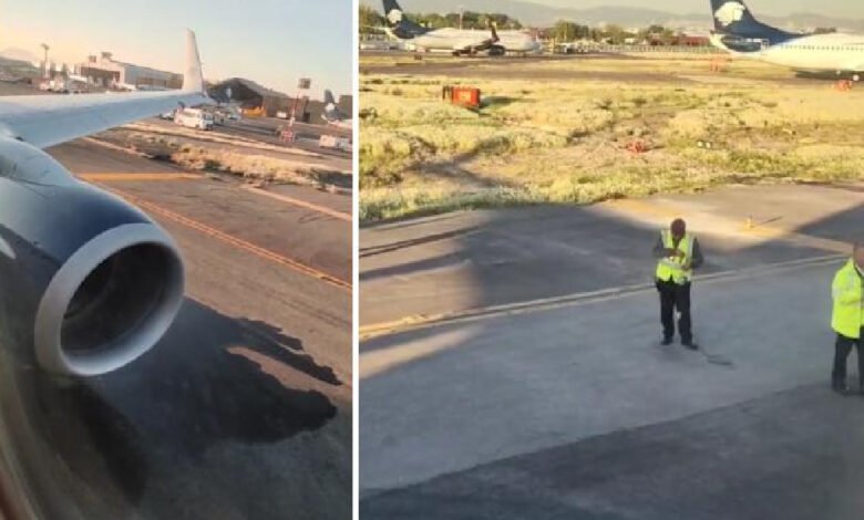 Avión de Aeroméxico presenta fuga de combustible antes de despegar