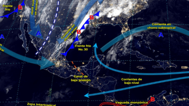 Frente Frío no. 30 provocará lluvias fuertes al Norte y Sur del país