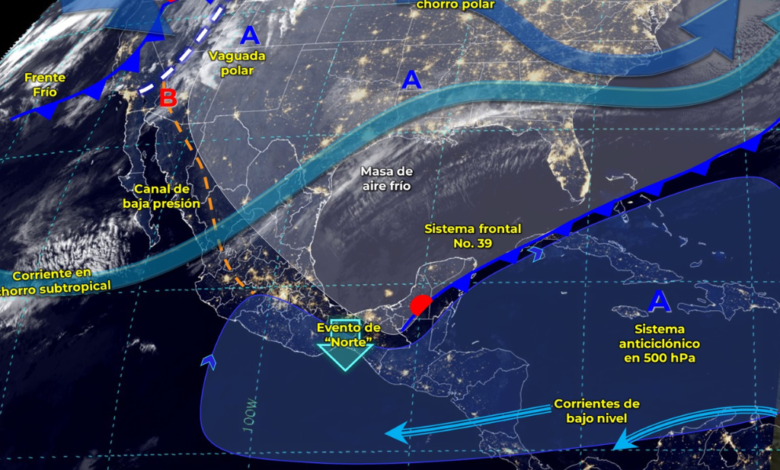 Frente frío 39 ocasionará lluvias fuertes en el sureste de México