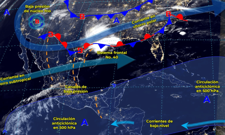 Frente frío 40 provocará lluvias en distintas regiones del país