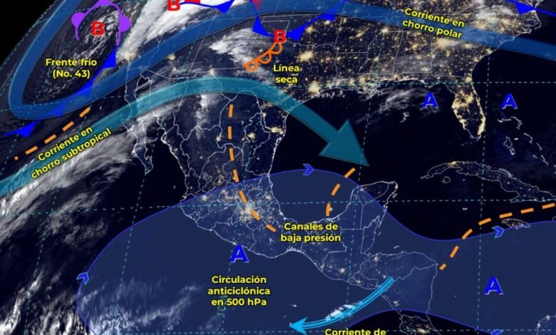 El frente frío No. 43 y canales de baja presión afectarán al país