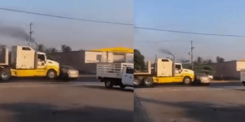 Video: Tráiler arrastra un auto en carretera a Puente Calzadas en Veracruz