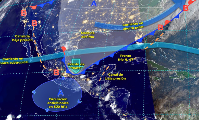 Frente Frío No. 47 traerá lluvias intensas a Puebla, Oaxaca y Veracruz, además de fuertes vientos en el Golfo de México