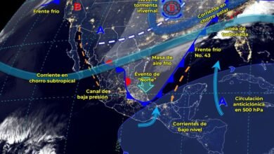 Frente frío 43 ocasionará lluvias en el sureste del país