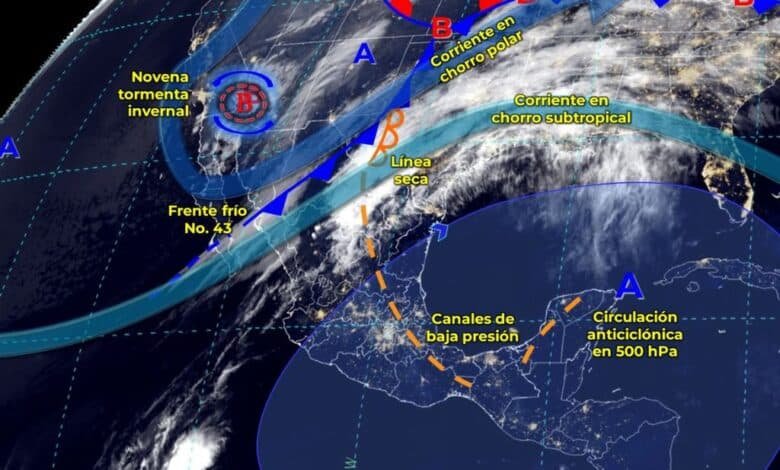 Frente frío 43 ocasionará lluvias en la mayor parte de México