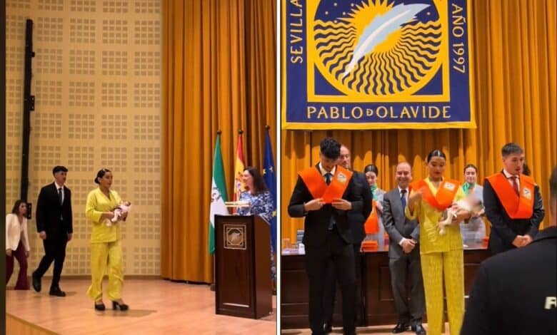 Video: Joven recibe su título universitario con su bebé en brazos