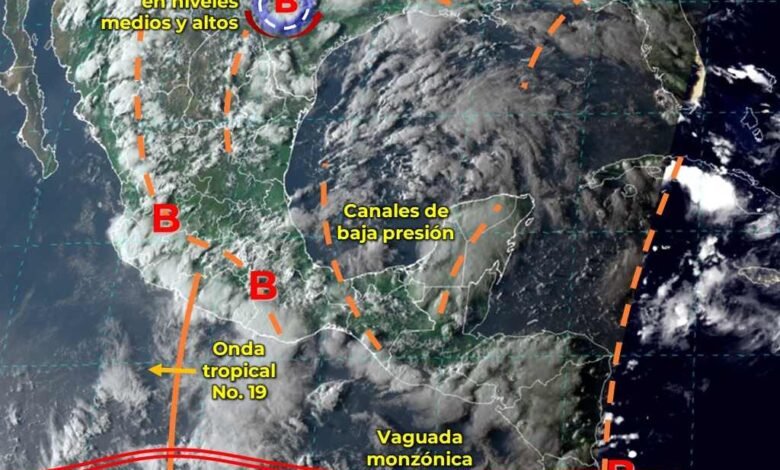 La onda tropical No. 19 se desplazará sobre el occidente de la República Mexicana