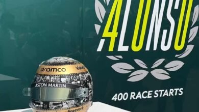 Fernando Alonso celebra con casco especial sus 400 Grandes Premios