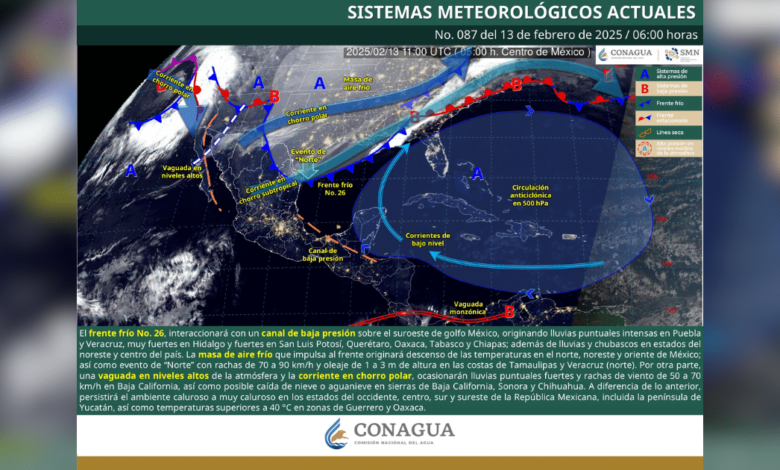 Clima en México Lluvias intensas en Puebla y Veracruz, frío en el norte y calor en el sur