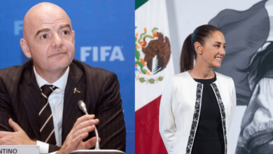 Imagen editada de Presidente de FIFA con Claudia Sheinbaum