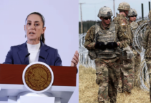 Imagen editada de Claudia Sheinbaum con militares Estado Unidenses