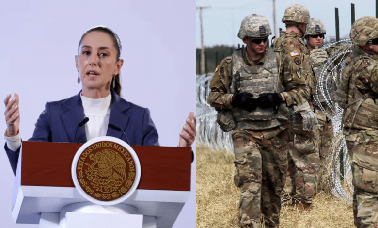 Imagen editada de Claudia Sheinbaum con militares Estado Unidenses