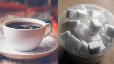 Imagen editada de una tasa de café y azúcar