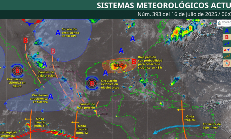 Para hoy, el monzón mexicano en el noroeste del país y una circulación ciclónica en altura frente a costas de la península de Baja California, mantendrán la probabilidad de lluvias puntuales muy fuertes en Chihuahua