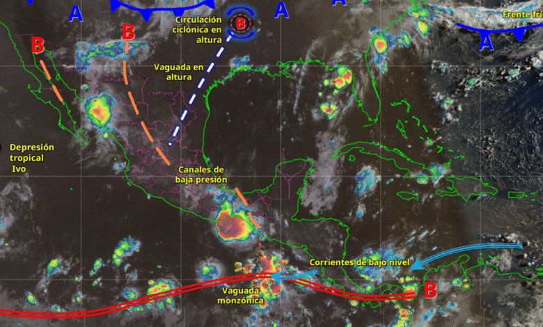 Para hoy, el monzón mexicano en combinación con inestabilidad atmosférica, originará lluvias puntuales fuertes.
