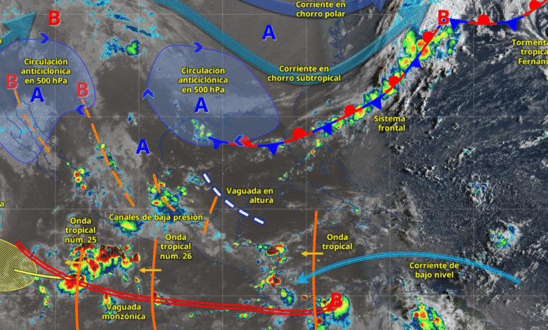 Para hoy, el monzón mexicano en interacción con una circulación ciclónica en niveles medios de la atmósfera sobre el sur del golfo de California y con inestabilidad atmosférica, generarán lluvias puntuales intensas.