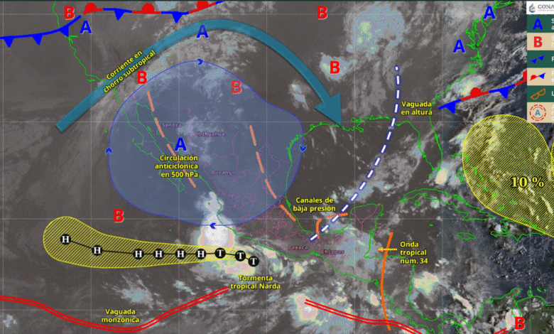Se esperan lluvias intensas y tormentas en gran parte del país por la llegada de la tormenta ‘Narda’