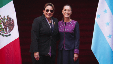 Claudia Sheinbaum recibe a la presidenta de Honduras en Palacio Nacional