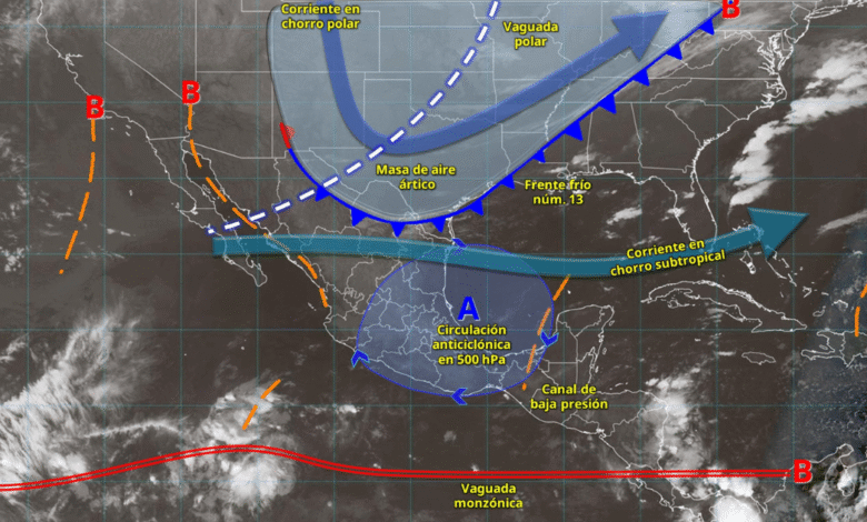 Frente frío número 13 provoca intensas lluvias y fuertes rachas de viento en el Golfo de México y el sureste del país