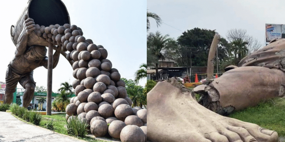 Se derrumba El Colotero, monumento emblemático de Álamo tras las inundaciones (FOTO DE REDES)