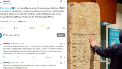 El INAH recordó que está prohibido tocar piezas arqueológicas tras la difusión de una imagen de Bad Bunny junto a una estela en el Museo Nacional de Antropología.