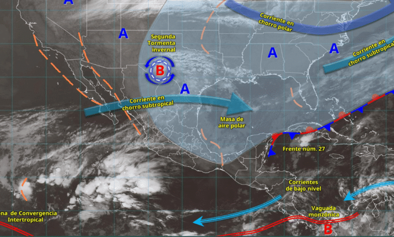 Frente frío 27 provoca lluvias muy fuertes en Veracruz y ambiente invernal en gran parte del país