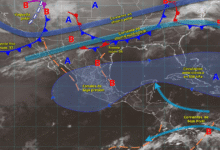 Frente frío 37 provocará vientos fuertes en el noroeste y persistirá ambiente caluroso en gran parte de México