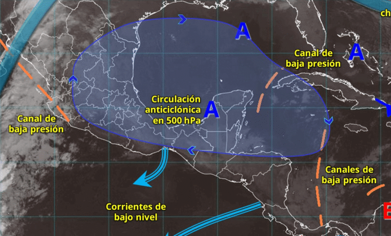 Para hoy, una circulación ciclónica en niveles medios y altos de la atmósfera y una vaguada en altura, se desplazarán lentamente sobre el noroeste y norte del territorio nacional.