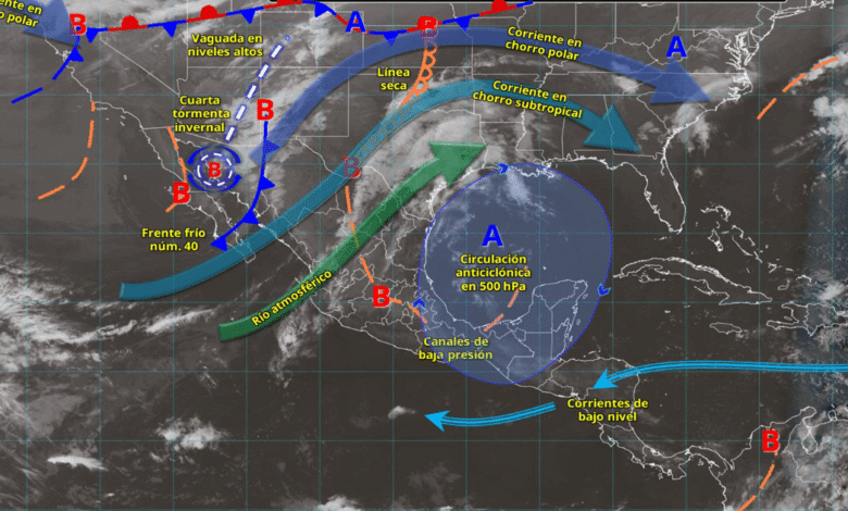Cuarta tormenta invernal y frente frío 40 provocarán lluvias, fuertes vientos y posible nieve en el norte de México