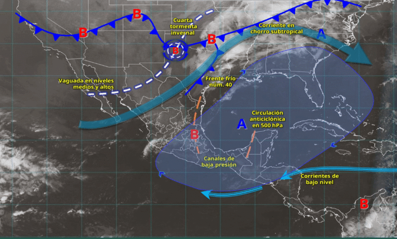 Frente frío 40 provocará chubascos en el centro y sureste del país y fuertes vientos en el norte
