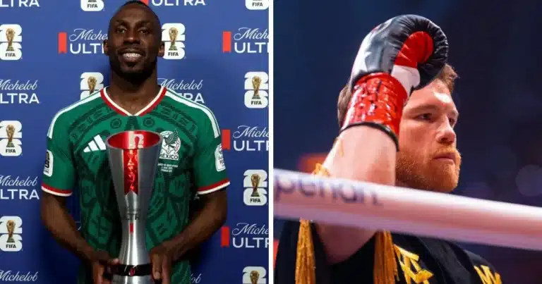 canelo Álvarez entrega premio a julián quiñones tras brillar en el partido inaugural del mundial 2026 (1)