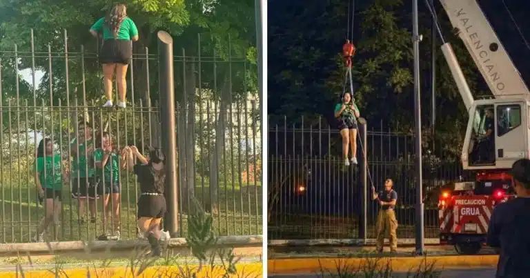aficionada queda atrapada al intentar entrar al fan fest de monterrey fue rescatada con una grúa