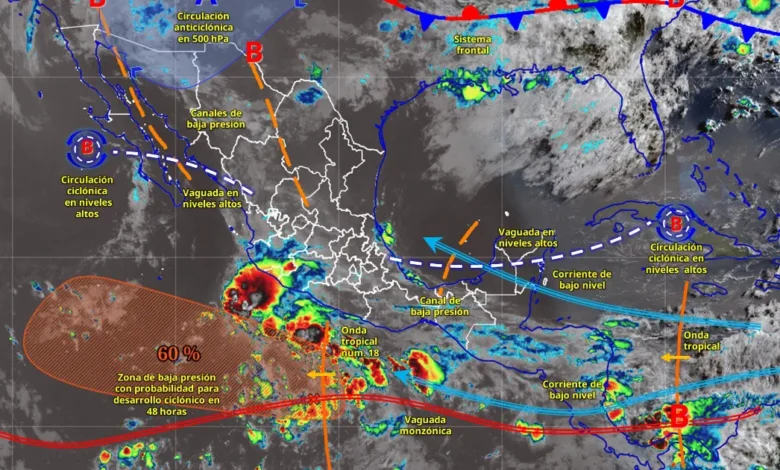 Pronóstico del clima: los efectos de la onda tropical 18 se sentirán en estos estados (Imagen de Conagua)