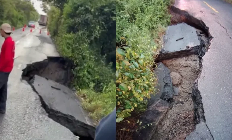 Carretera Veracruz-Poza Rica queda cerrada por socavón (Fotos de internet)