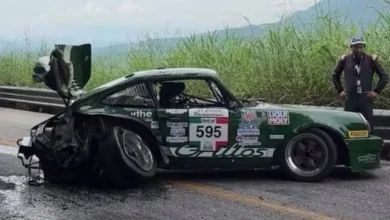 porsche 911 de 1973 vuelca durante la carrera panamericana y queda fuera de ruta a veracruz
