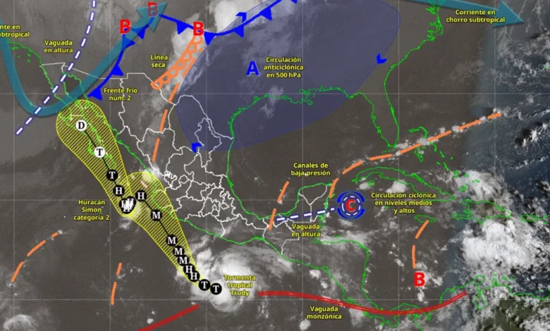 huracán simón y tormenta trudy desatan lluvias en méxico