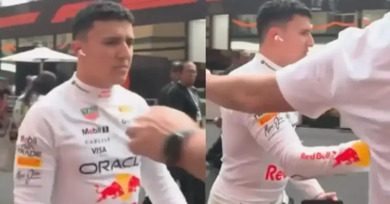 isack hadjar empuja a aficionado mexicano en el paddock del gp de méxico 2026