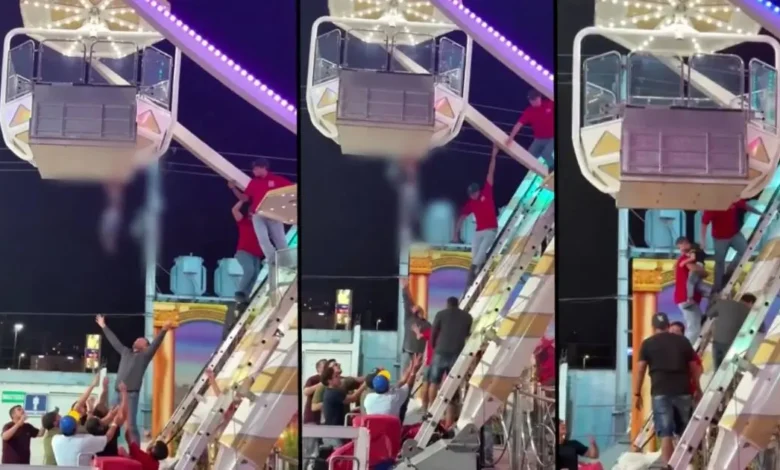 niño en feria de torreón queda colgado en rueda de la fortuna